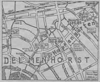 Ausschnitt aus einer historishen Karte der Stadt Delmenhorst mit der Bezeichnung "Hopfengärten" am Bremer Tor 