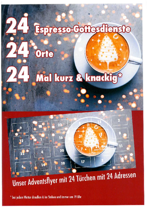 Plakat mit großen Zahlen 24 Espresso Gottesdienst, 24 Orte, 24 Mal kurz & knackig